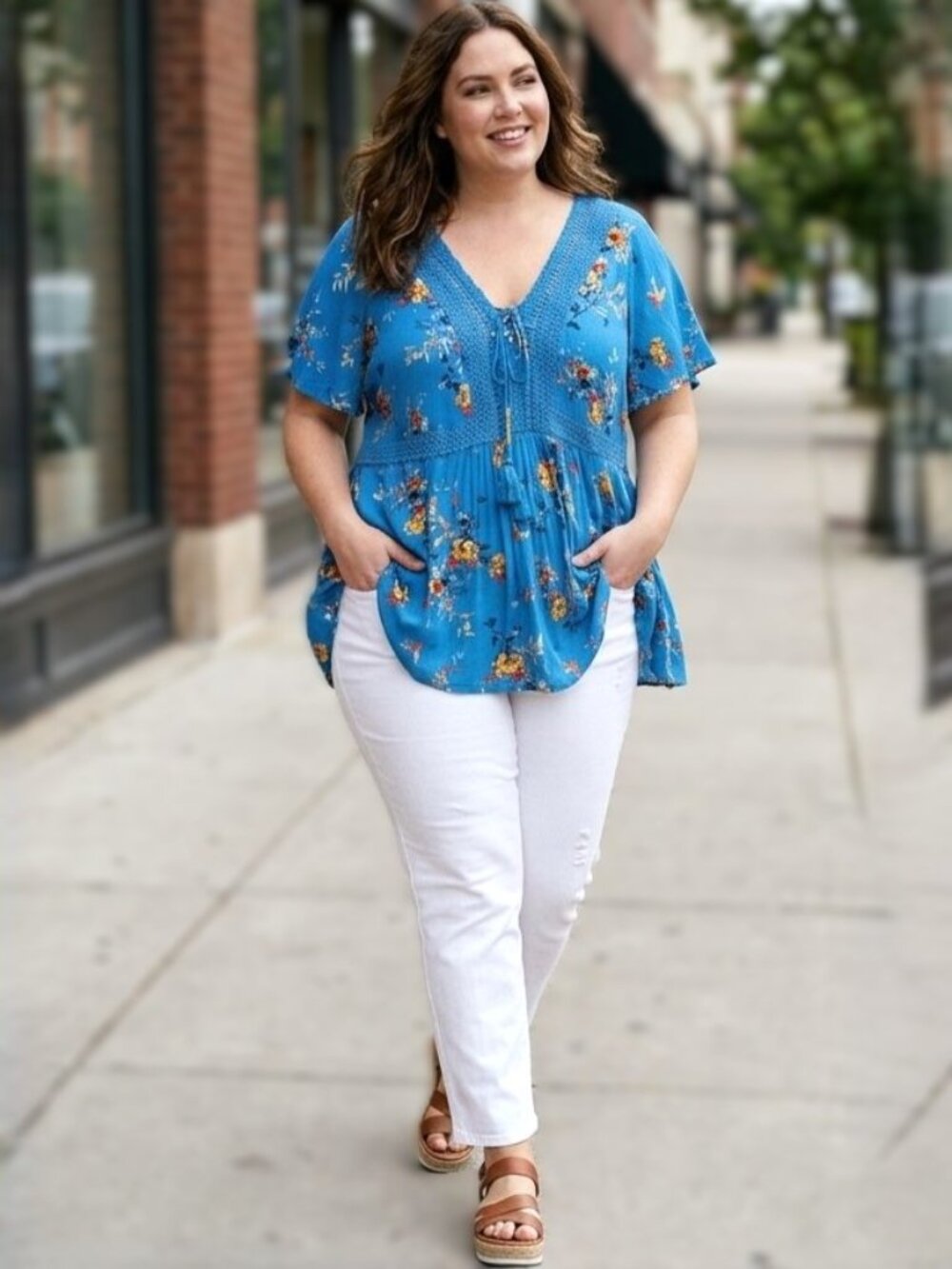 TORRID Floral Crochet Lace-Up Boho Babydoll Top. Plus Size 3